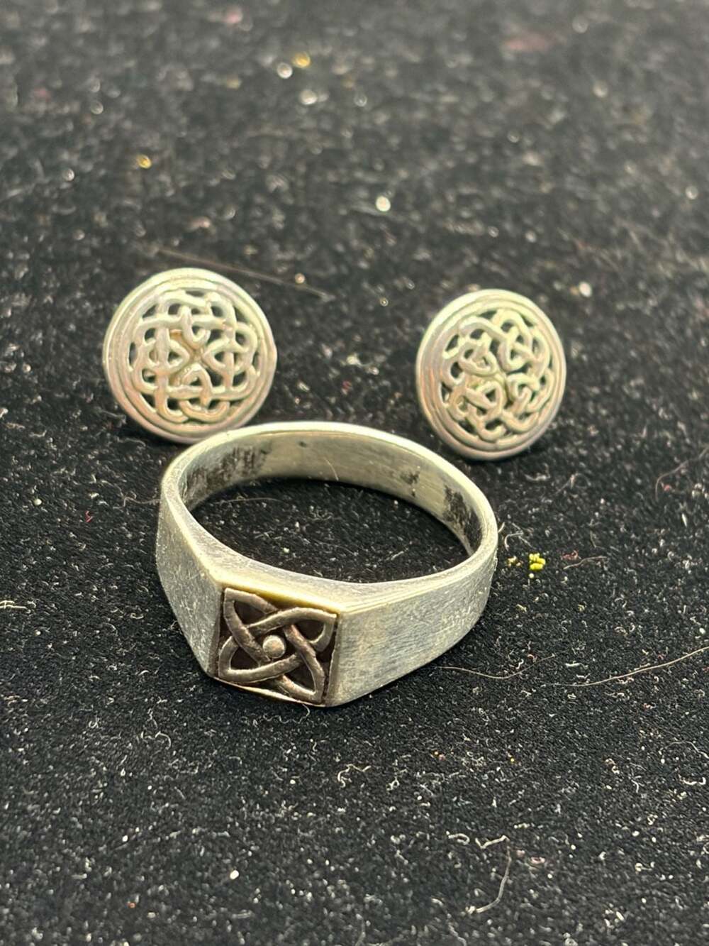 Sterling Silver Celtic Knot Ring and Matching Stud Earrings Set